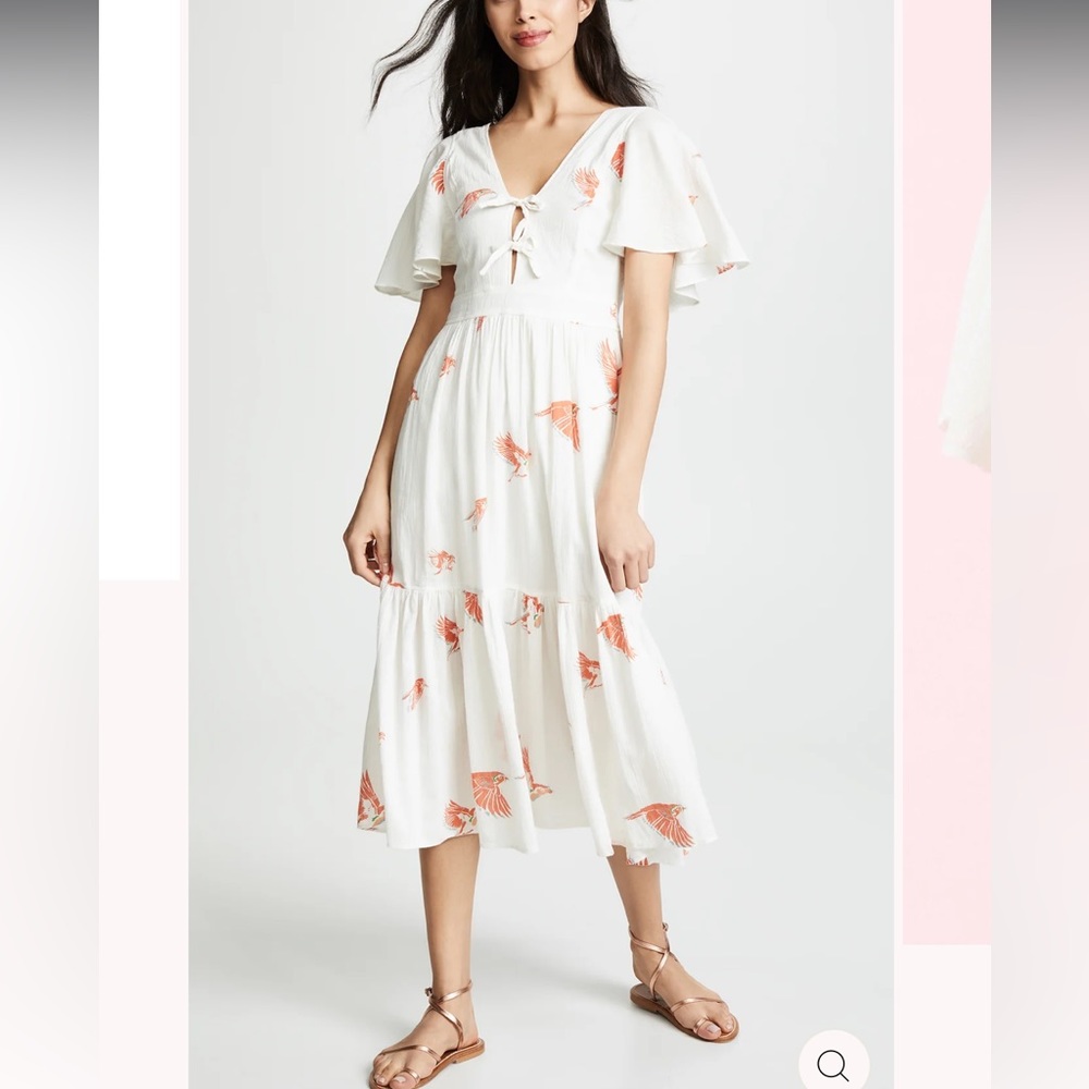 La Vie Rebecca Taylor Bird Print Flutter Sleeve Dress